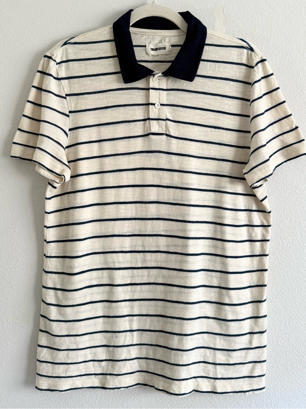 Taylor Stitch‎ Organic Cotton polo cream navy striped men’s Sz S